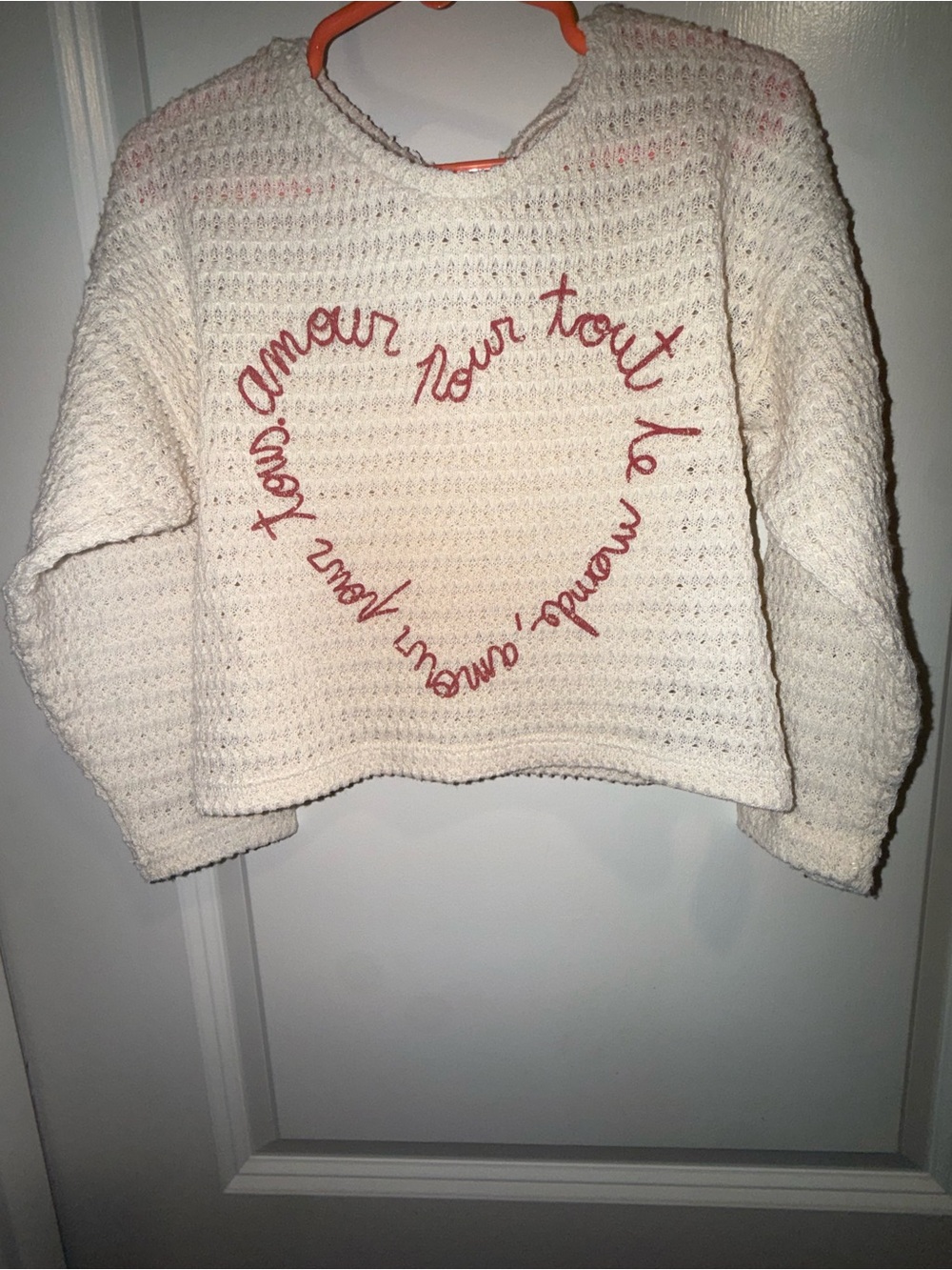 Zara Cream Embroidered Heart Knit Sweater - kids